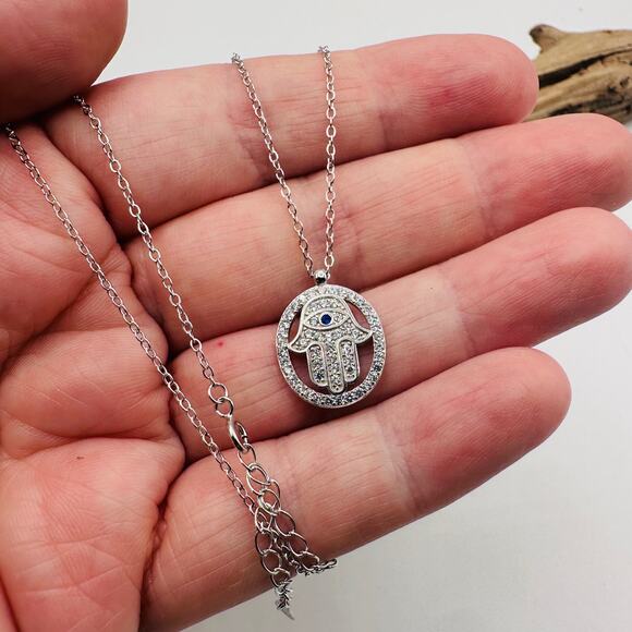 Hamsa Sterling Silver CZ Necklace-Protection Jewelry - Picture 7 of 7